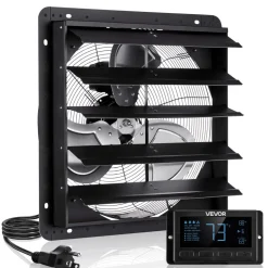 VEVOR 12 inch Shutter Exhaust Fan Wall-Mount Variable Speed Temperature, Automatic Louvers Sturdy Steel Housing, Low Noise, Ventilation and Cooling for Attic, Garage, Barn, Greenhouse, Workshop