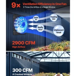 VEVOR 12 inch Shutter Exhaust Fan Wall-Mount Variable Speed Temperature, Automatic Louvers Sturdy Steel Housing, Low Noise, Ventilation and Cooling for Attic, Garage, Barn, Greenhouse, Workshop