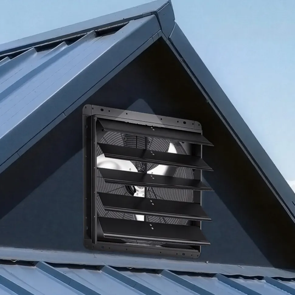 VEVOR 24 Inch Shutter Exhaust Fan Wall Mounted Automatic Louvers EC Motor, Steel Housing, Temperature & Humidity Controller, Ventilation & Cooling for Attic, Garage, Barn, Greenhouse, Workshop, Black