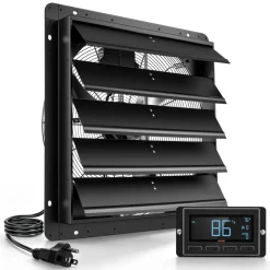 VEVOR 24 Inch Shutter Exhaust Fan Wall Mounted Automatic Louvers EC Motor, Steel Housing, Temperature & Humidity Controller, Ventilation & Cooling for Attic, Garage, Barn, Greenhouse, Workshop, Black