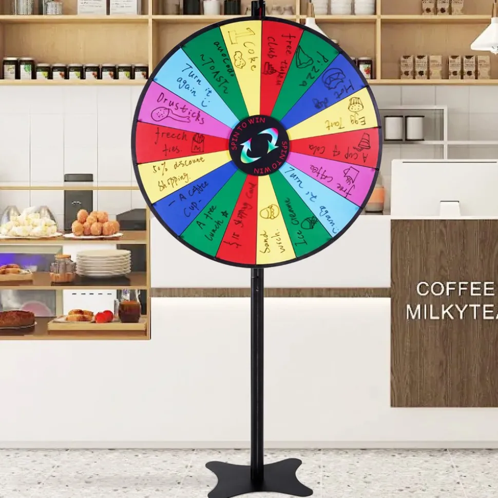 VEVOR 36 inch Spinning Prize Wheel, 18 Slots Spinning Wheel, Roulette Wheel with a Dry Erase and 2 Markers, Tabletop or Floor Standing Win Fortune Spin Games in Party Pub Trade Show Carnival