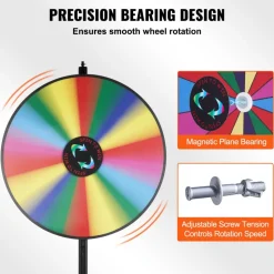 VEVOR 36 inch Spinning Prize Wheel, 18 Slots Spinning Wheel, Roulette Wheel with a Dry Erase and 2 Markers, Tabletop or Floor Standing Win Fortune Spin Games in Party Pub Trade Show Carnival