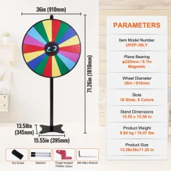 VEVOR 36 inch Spinning Prize Wheel, 18 Slots Spinning Wheel, Roulette Wheel with a Dry Erase and 2 Markers, Tabletop or Floor Standing Win Fortune Spin Games in Party Pub Trade Show Carnival
