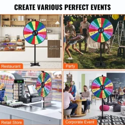 VEVOR 36 inch Spinning Prize Wheel, 18 Slots Spinning Wheel, Roulette Wheel with a Dry Erase and 2 Markers, Tabletop or Floor Standing Win Fortune Spin Games in Party Pub Trade Show Carnival
