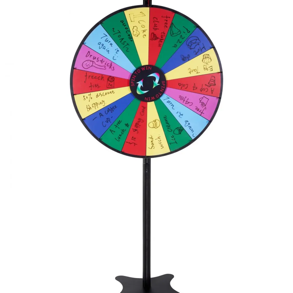 VEVOR 36 inch Spinning Prize Wheel, 18 Slots Spinning Wheel, Roulette Wheel with a Dry Erase and 2 Markers, Tabletop or Floor Standing Win Fortune Spin Games in Party Pub Trade Show Carnival