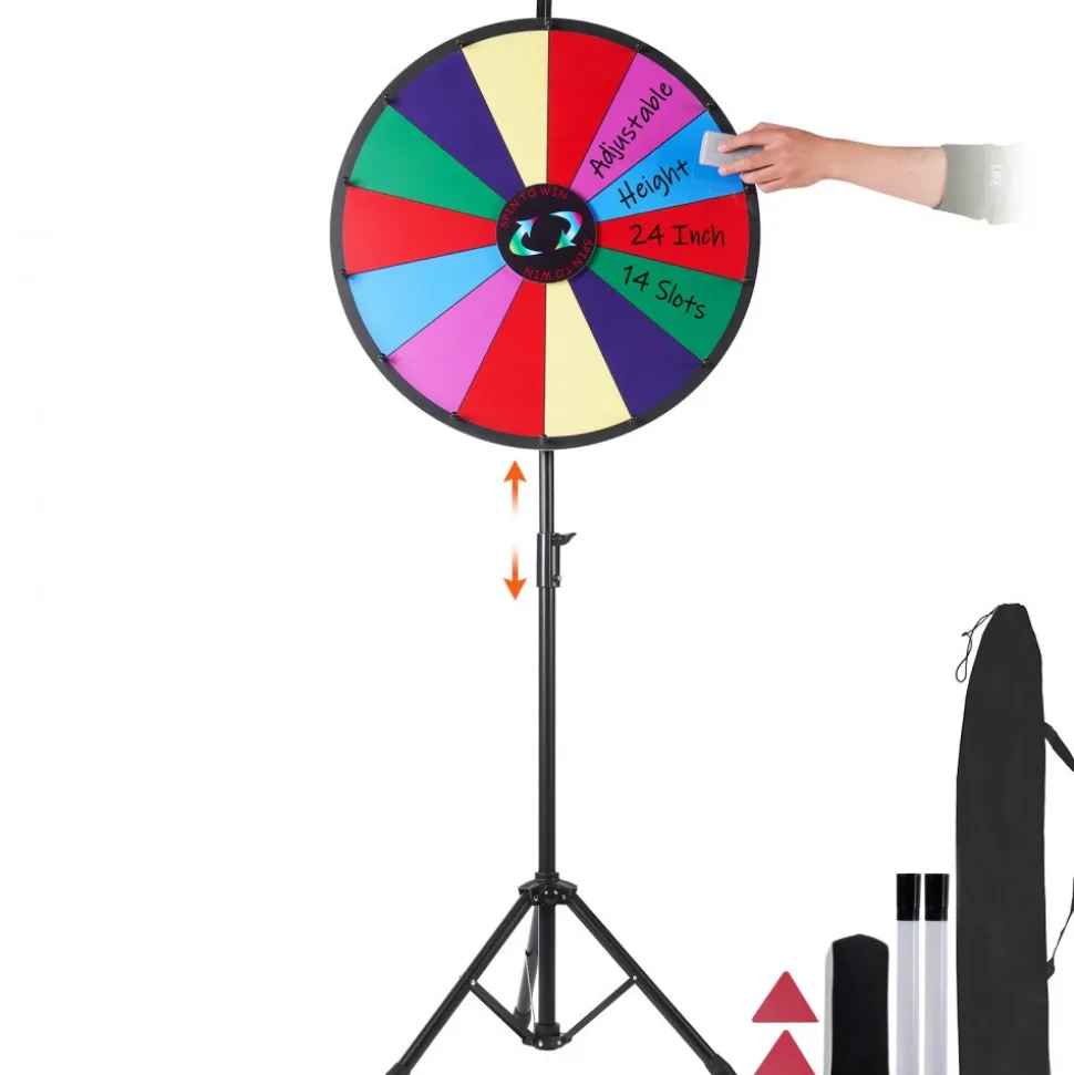 VEVOR 24 inch Spinning Prize Wheel, 14 Slots Spinning Wheel with Height Adjustable Stand, Roulette Wheel with a Dry Erase, and a Storage Bag, Win Fortune Spin Games in Party Pub Trade Show Carnival
