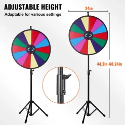 VEVOR 24 inch Spinning Prize Wheel, 14 Slots Spinning Wheel with Height Adjustable Stand, Roulette Wheel with a Dry Erase, and a Storage Bag, Win Fortune Spin Games in Party Pub Trade Show Carnival