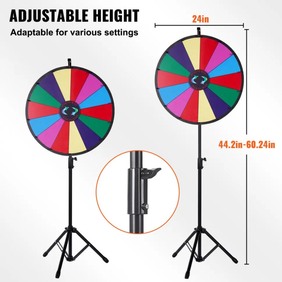 VEVOR 24 inch Spinning Prize Wheel, 14 Slots Spinning Wheel with Height Adjustable Stand, Roulette Wheel with a Dry Erase, and a Storage Bag, Win Fortune Spin Games in Party Pub Trade Show Carnival