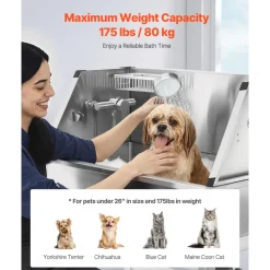 VEVOR 34 Inch Stainless Steel Dog Washing Station, Pet Grooming Tub with Hot & Cold Faucet, Showerhead, Storage Rack, No-Bend All-in-One Bathtub, Home Wash Sink, Fits Small Cats and Dogs