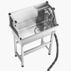 VEVOR 34 Inch Stainless Steel Dog Washing Station, Pet Grooming Tub with Hot & Cold Faucet, Showerhead, Storage Rack, No-Bend All-in-One Bathtub, Home Wash Sink, Fits Small Cats and Dogs