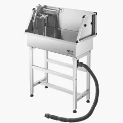 VEVOR 34 Inch Stainless Steel Dog Washing Station, Pet Grooming Tub with Hot & Cold Faucet, Showerhead, Storage Rack, No-Bend All-in-One Bathtub, Home Wash Sink, Fits Small Cats and Dogs