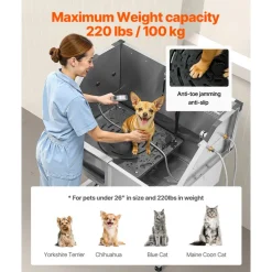 VEVOR 38 Inch Stainless Steel Dog Washing Station, Pet Grooming Tub with Hot & Cold Faucet, Showerhead, Home Wash Sink, Fits Small and Medium Cats and Dogs, Non-Slip Stairs (Left Door)