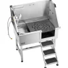 VEVOR 38 Inch Stainless Steel Dog Washing Station, Pet Grooming Tub with Hot & Cold Faucet, Showerhead, Home Wash Sink, Fits Small and Medium Cats and Dogs, Non-Slip Stairs (Right Door)