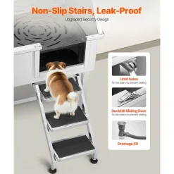 VEVOR 38 Inch Stainless Steel Dog Washing Station, Pet Grooming Tub with Hot & Cold Faucet, Showerhead, Home Wash Sink, Fits Small and Medium Cats and Dogs, Non-Slip Stairs (Right Door)