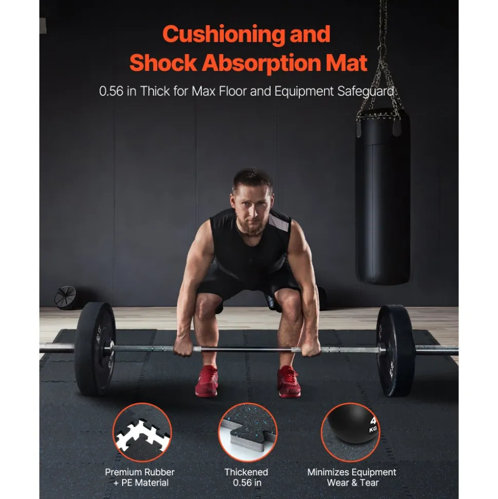 VEVOR 0.56 Inch Thick Gym Floor Mats, 25 Tiles Rubber Top with EVA Foam, 25" x 25" Gym Flooring Workout Mats with 100sq.ft Coverage, Interlocking Puzzle Gym Mats for Gym, Home, Garage, Black & Blue