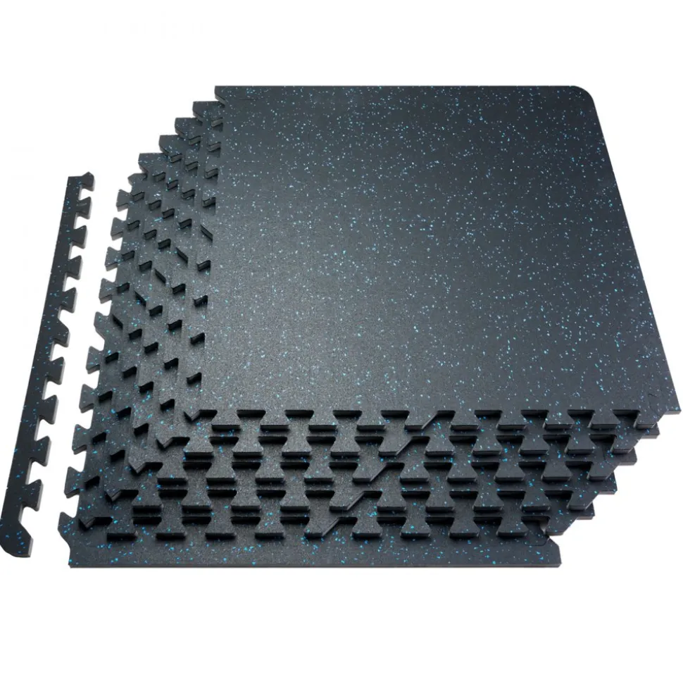 VEVOR 0.56 Inch Thick Gym Floor Mats, 25 Tiles Rubber Top with EVA Foam, 25" x 25" Gym Flooring Workout Mats with 100sq.ft Coverage, Interlocking Puzzle Gym Mats for Gym, Home, Garage, Black & Blue