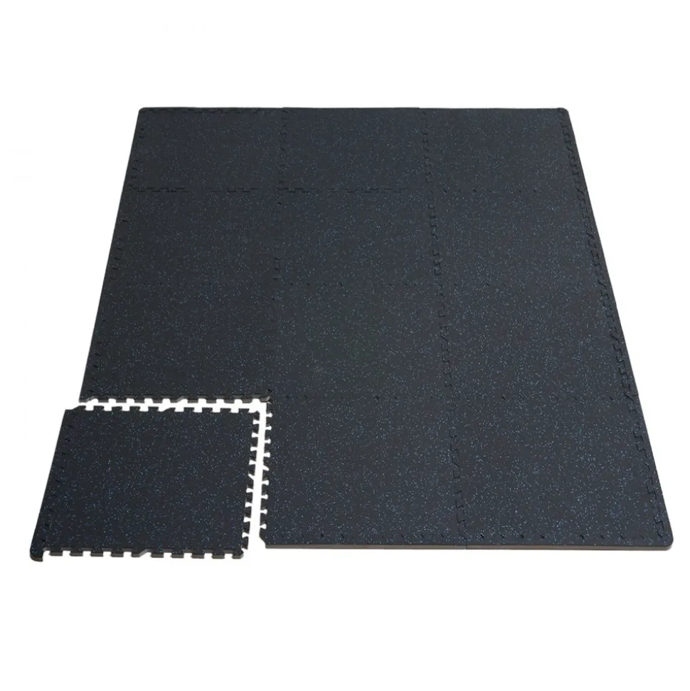 VEVOR 0.56 Inch Thick Gym Floor Mats, 25 Tiles Rubber Top with EVA Foam, 25" x 25" Gym Flooring Workout Mats with 100sq.ft Coverage, Interlocking Puzzle Gym Mats for Gym, Home, Garage, Black & Blue