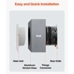 VEVOR 6 inch Through-The-Wall Ventilation Fan, 110 CFM Through Wall Exhaust Fan with AC Motor, Quiet Vent Easy Installation for Bathroom,Garage,Laundry Room,Storage Room Air Exchanger