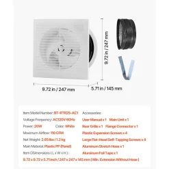 VEVOR 6 inch Through-The-Wall Ventilation Fan, 110 CFM Through Wall Exhaust Fan with AC Motor, Quiet Vent Easy Installation for Bathroom,Garage,Laundry Room,Storage Room Air Exchanger