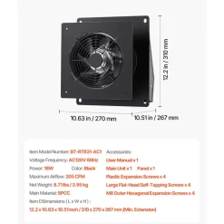 VEVOR 6 inch Through-The-Wall Ventilation Fan, 205 CFM Through Wall Exhaust Fan with AC Motor, Quiet Vent Easy Installation for Bathroom,Garage,Laundry Room,Storage Room Air Exchanger