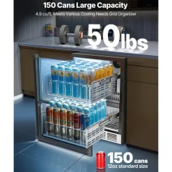 VEVOR 24 Inch Under Counter Drawer Refrigerator, Stainless Steel Dual Drawer Fridge with Temperature Control, Outdoor Refrigerator with Powerful Compressor & LED Display, Fit for Home, Office, etc.