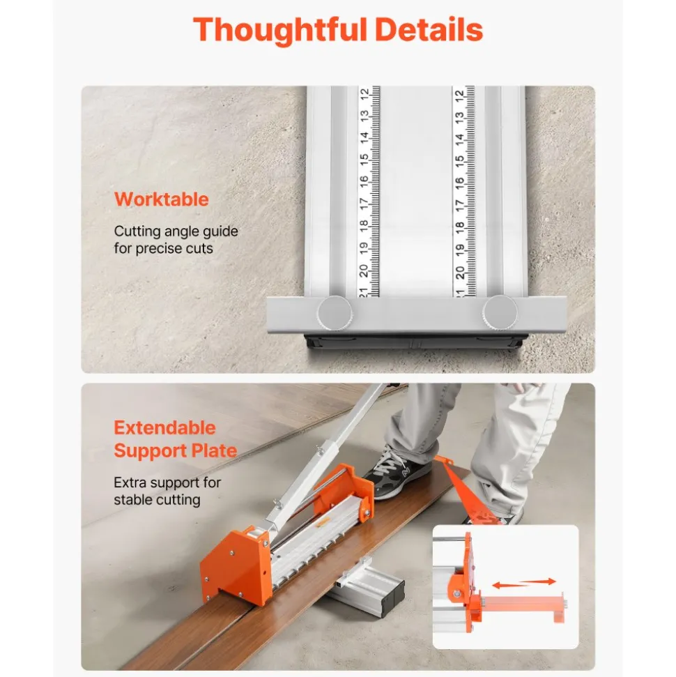 VEVOR 12 inch Vinyl Floor Cutter, 12mm Thick Laminate Flooring Cutter with Upgraded Labor-Saving Aluminum-Alloy Lever, Telescoping Support Plate, Cuts Certain Engineered Wood, LVT, VCT, SPC, LVP, WPC