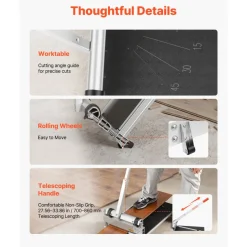 VEVOR 13 inch Vinyl Floor Cutter, 16mm Thick Laminate Flooring Cutter with 15°/30°/45° Adjustable Angle Settings, Flexible Wheels, Telescoping Handle, Cuts Engineered Wood, LVT, VCT, SPC, LVP, WPC