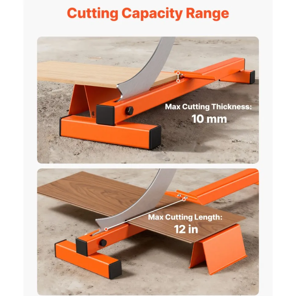 VEVOR 12 inch Vinyl Floor Cutter, 10mm Thick Laminate Flooring Cutter with Cutting Angle Guide, Rubber Handle, Honing Stone, D2 Steel Blade for Cutting Laminate, Vinyl, Home Renovation