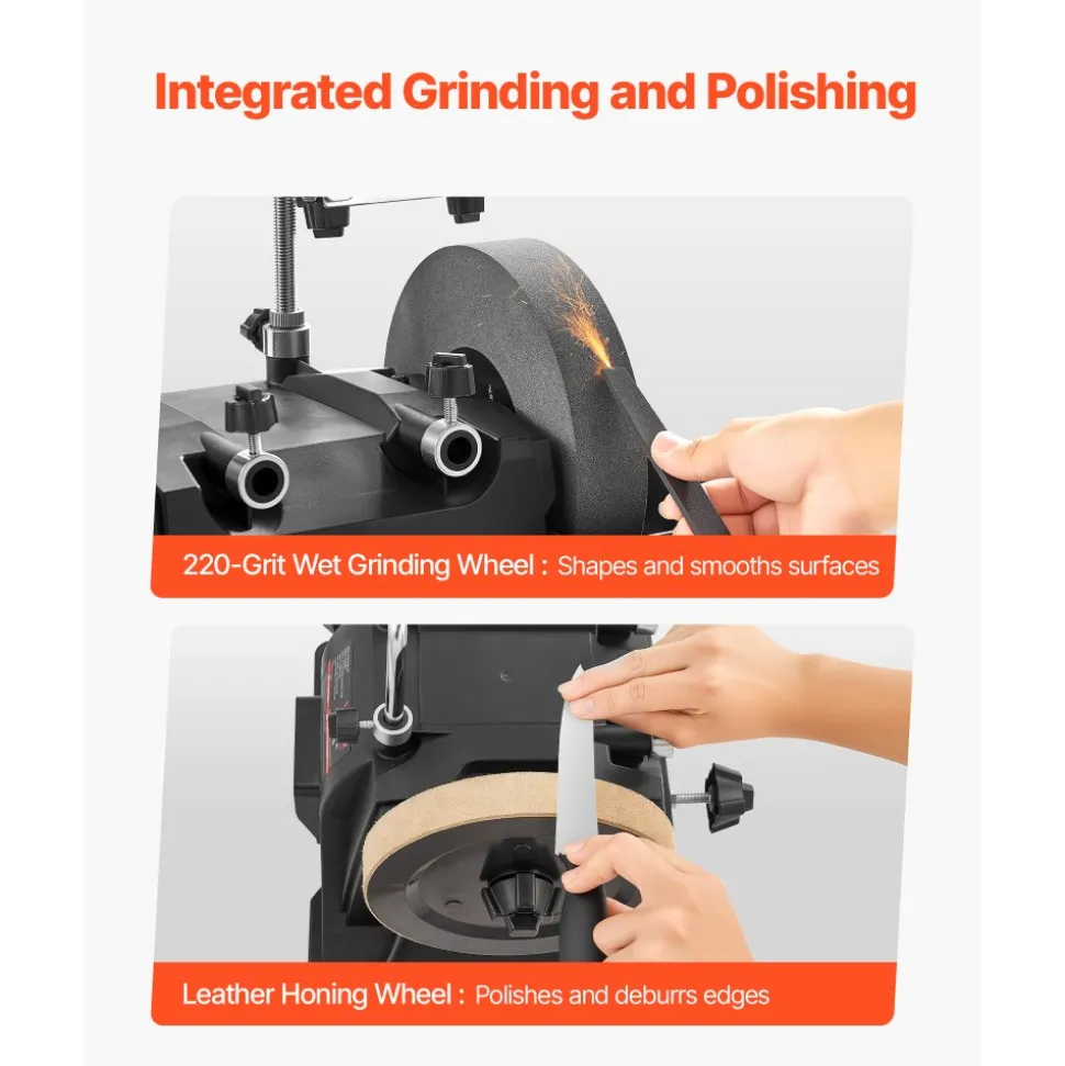 VEVOR 8-Inch Wet Sharpening System, Water-Cooled Knife Grinder Machine with 155 RPM Grinding Speed, Vertical/Horizontal Two-Direction Wet Stone Grinder, Wet Bench Grinder for Knife, Chisel, Knife, Axe