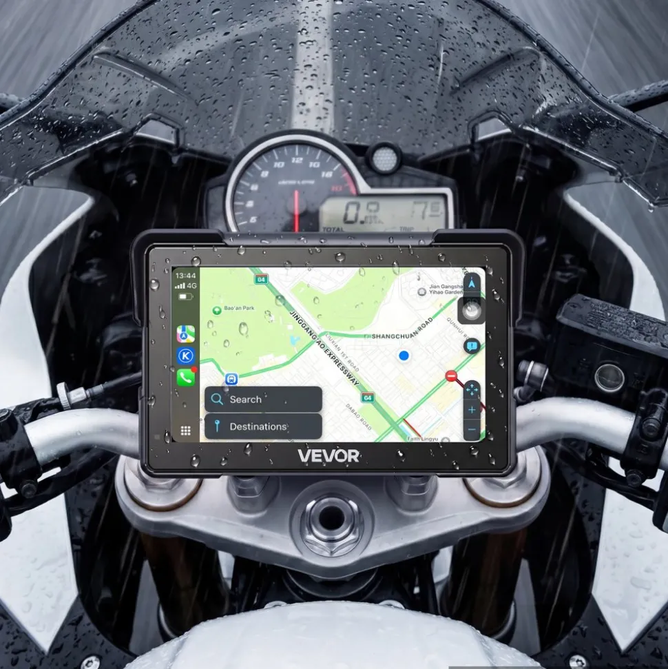 VEVOR 7 Inch Wireless Motorcycle Carplay with Apple Carplay & Android Auto, HD Touchscreen GPS Navigation System with Voice Control, Dual Bluetooth, Siri & Google Assistant, IP67 - Fit All Motorcycles