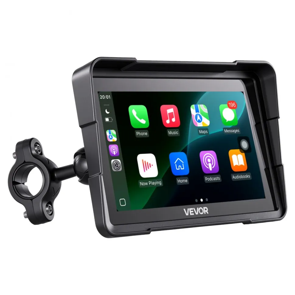 VEVOR 7 Inch Wireless Motorcycle Carplay with Apple Carplay & Android Auto, HD Touchscreen GPS Navigation System with Voice Control, Dual Bluetooth, Siri & Google Assistant, IP67 - Fit All Motorcycles