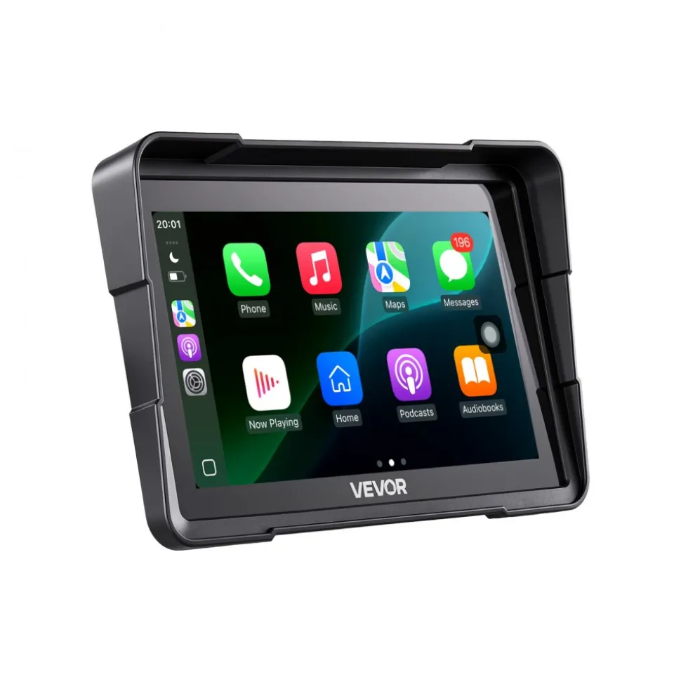 VEVOR 7 Inch Wireless Motorcycle Carplay with Apple Carplay & Android Auto, HD Touchscreen GPS Navigation System with Dual Bluetooth, Siri/Google Voice Assistant, IP67, Compatible with BMW Motorcycles