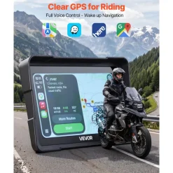 VEVOR 7 Inch Wireless Motorcycle Carplay with Apple Carplay & Android Auto, HD Touchscreen GPS Navigation System with Dual Cameras & Bluetooth, TPMS, Voice Control, 64GB Card - Fits All Motorcycles