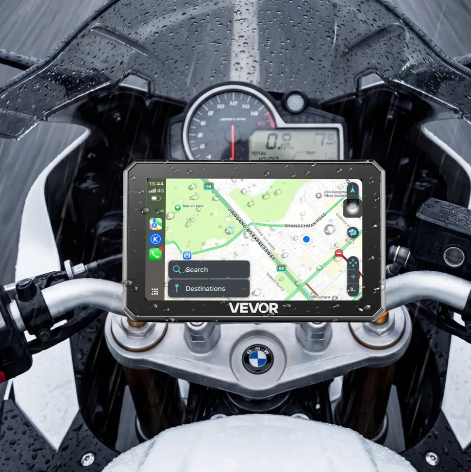 VEVOR 5 Inch Wireless Motorcycle Carplay with Apple Carplay & Android Auto, HD Touchscreen GPS Navigation System with Dual Bluetooth, Siri/Google Voice Assistant, IP67, Compatible with BMW Motorcycles