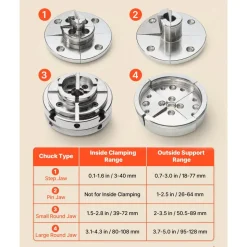 VEVOR 4 Inch Wood Lathe Chuck, 4-Jaw, Self-Centering Wood Turning Chuck Set with 1