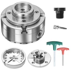 VEVOR 4 Inch Wood Lathe Chuck, 4-Jaw, Bevel-Gear Self-Centering Wood Turning Chuck Set with 1" x 8TPI Thread & Adapter, Round Jaws, Step Jaws, Nickel-Plated, High-Hardness Steel, for Woodworking Lathe