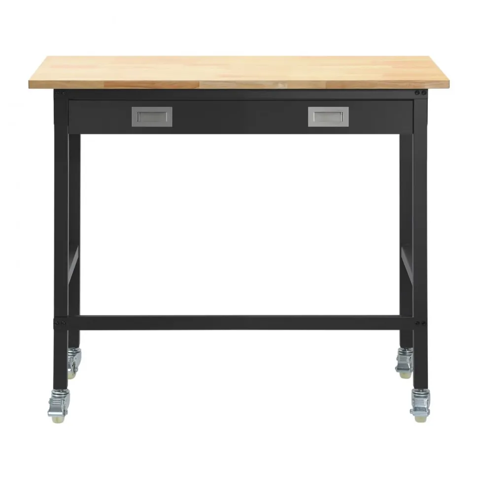 VEVOR 48-inch Workbench, 1500 lbs Load Capacity, Garage Workbench with Drawer Storage & Wheels, Workshop Bench on Wheels, Heavy Duty Oak Wood Top Work Table for Garage, Workshop, Office, and Home