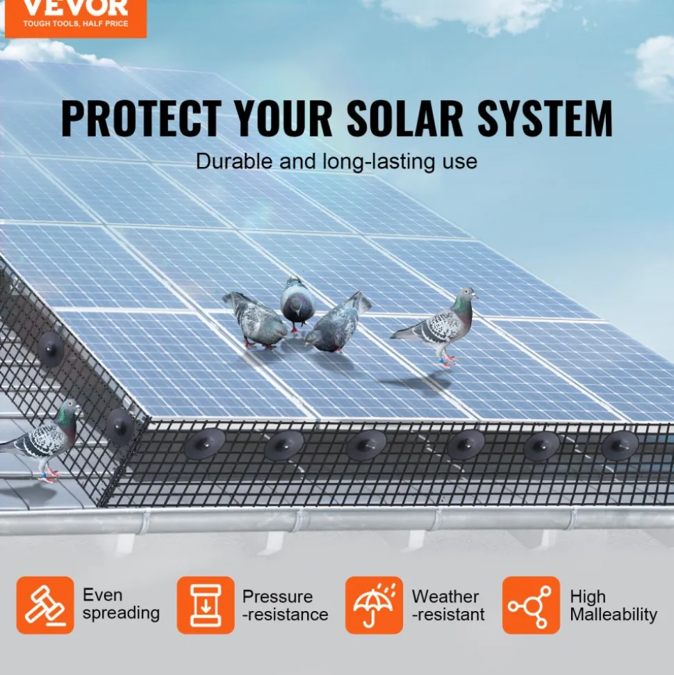 VEVOR 8 inch x 100ft Solar Panel Bird Guard, Critter Guard Roll Kit with Rust-proof PVC Coating, Solar Panel Guard with 50pcs Tire Wires, 1/2 inch Wire Roll Mesh
