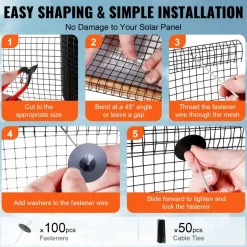 VEVOR 8 inch x 100ft Solar Panel Bird Guard, Critter Guard Roll Kit with Rust-proof PVC Coating, Solar Panel Guard with 50pcs Tire Wires, 1/2 inch Wire Roll Mesh