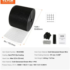 VEVOR 8 inch x 100ft Solar Panel Bird Guard, Critter Guard Roll Kit with Rust-proof PVC Coating, Solar Panel Guard with 50pcs Tire Wires, 1/2 inch Wire Roll Mesh