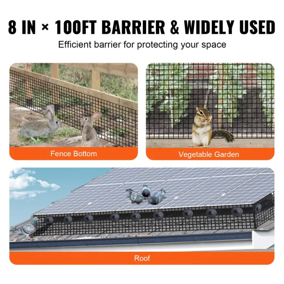VEVOR 8 inch x 100ft Solar Panel Bird Guard, Critter Guard Roll Kit with 100pcs Aluminum Alloy Fasteners, Solar Panel Guard with Rust-proof PVC Coating, 1/2 inch Wire Roll Mesh