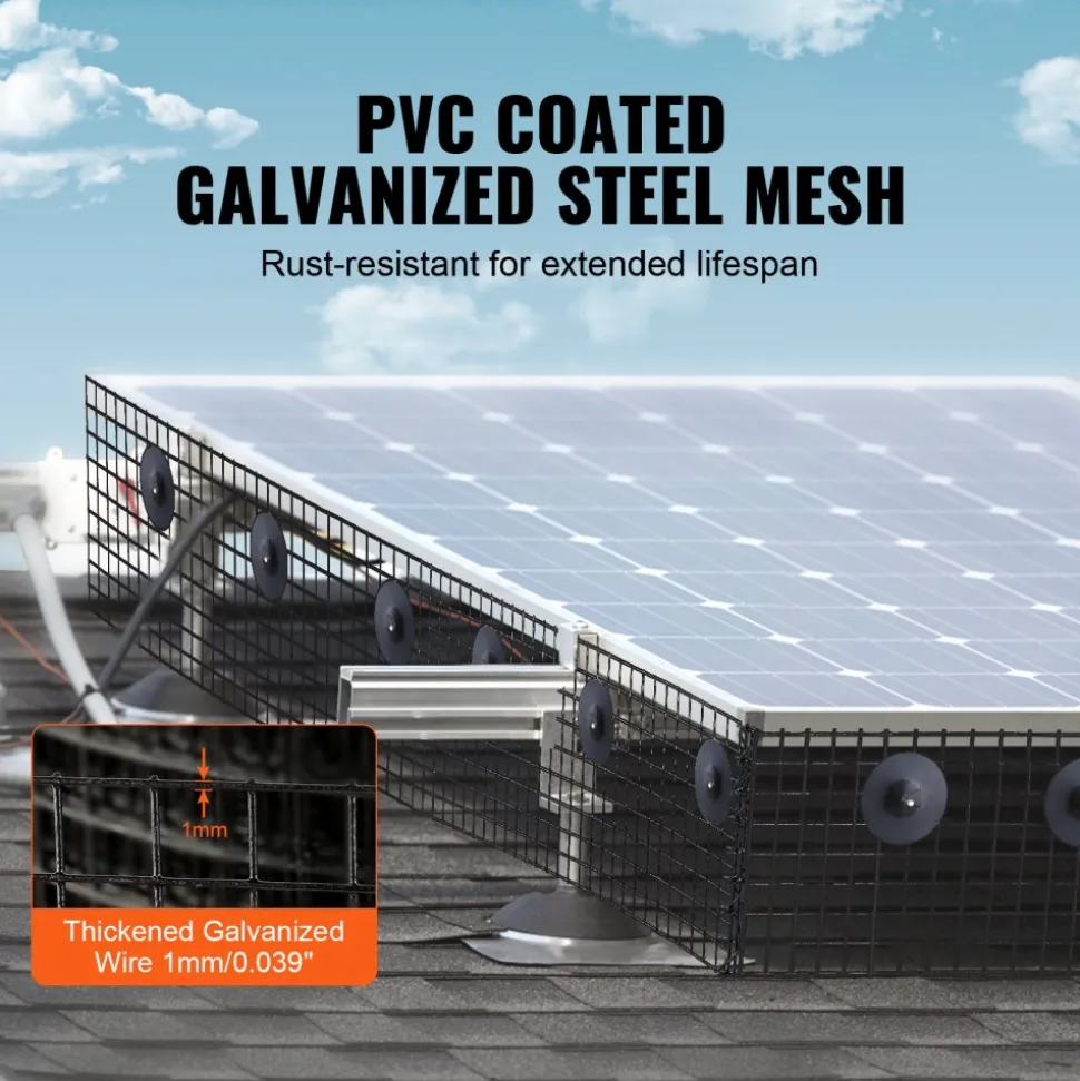VEVOR 8 inch x 100ft Solar Panel Bird Guard, Critter Guard Roll Kit with 100pcs Aluminum Alloy Fasteners, Solar Panel Guard with Rust-proof PVC Coating, 1/2 inch Wire Roll Mesh