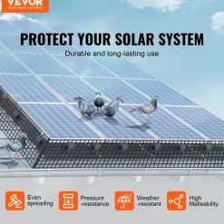 VEVOR 6 inch x 100ft Solar Panel Bird Guard, Critter Guard Roll Kit with 60pcs Aluminum Alloy Fasteners, Solar Panel Guard with Rust-proof PVC Coating, 1/2 inch Wire Roll Mesh