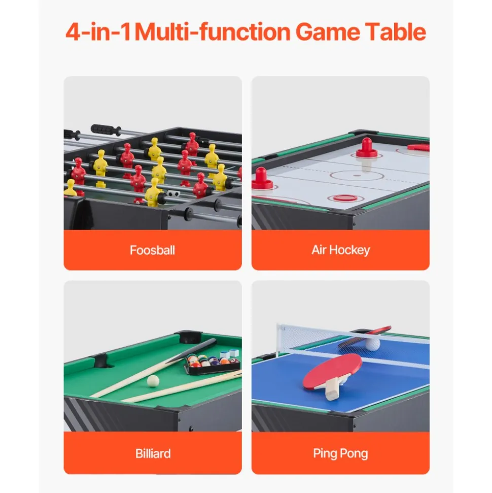 VEVOR 4-in-1 Combo Game Table Set, 48" Air Hockey Table, Multi Combination Table with Air Hockey, Pool Billiard, Foosball, Ping Pong, Pushers & Pucks, Sports Arcade Table for Family Game Room Office
