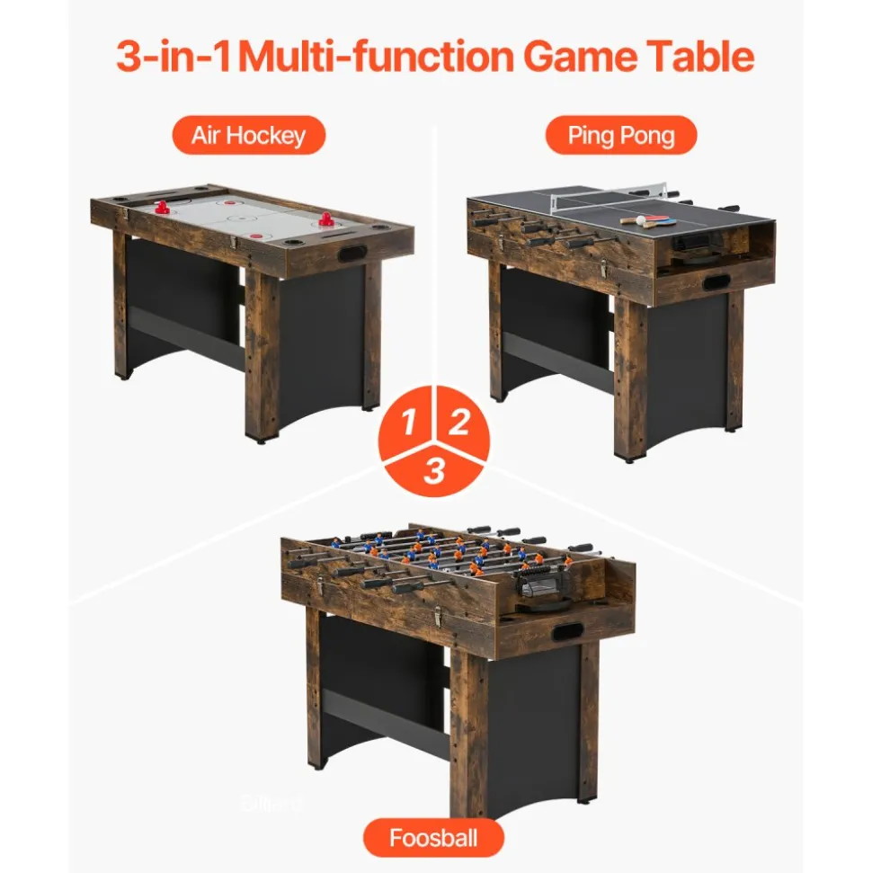 VEVOR 3-in-1 Combo Game Table Set, 54" Air Hockey Table, Multi Combination Table with Air Hockey, Ping Pong, Foosball, Pushers & Pucks, Air Powered Arcade Hockey Table for Family Game Room Office
