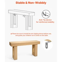VEVOR 47 in Console Table, Farmhouse Desk Behind the Couch with Drawers and Bottom Storage Shelf, Wooden Rectangle Entrance Narrow Sofa Table for Hallway, Bedroom, Living Room, Foyer, Burlywood