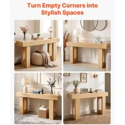 VEVOR 47 in Console Table, Farmhouse Desk Behind the Couch with Drawers and Bottom Storage Shelf, Wooden Rectangle Entrance Narrow Sofa Table for Hallway, Bedroom, Living Room, Foyer, Burlywood
