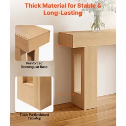 VEVOR 47 in Console Table, Farmhouse Desk Behind the Couch with Drawers and Bottom Storage Shelf, Wooden Rectangle Entrance Narrow Sofa Table for Hallway, Bedroom, Living Room, Foyer, Burlywood