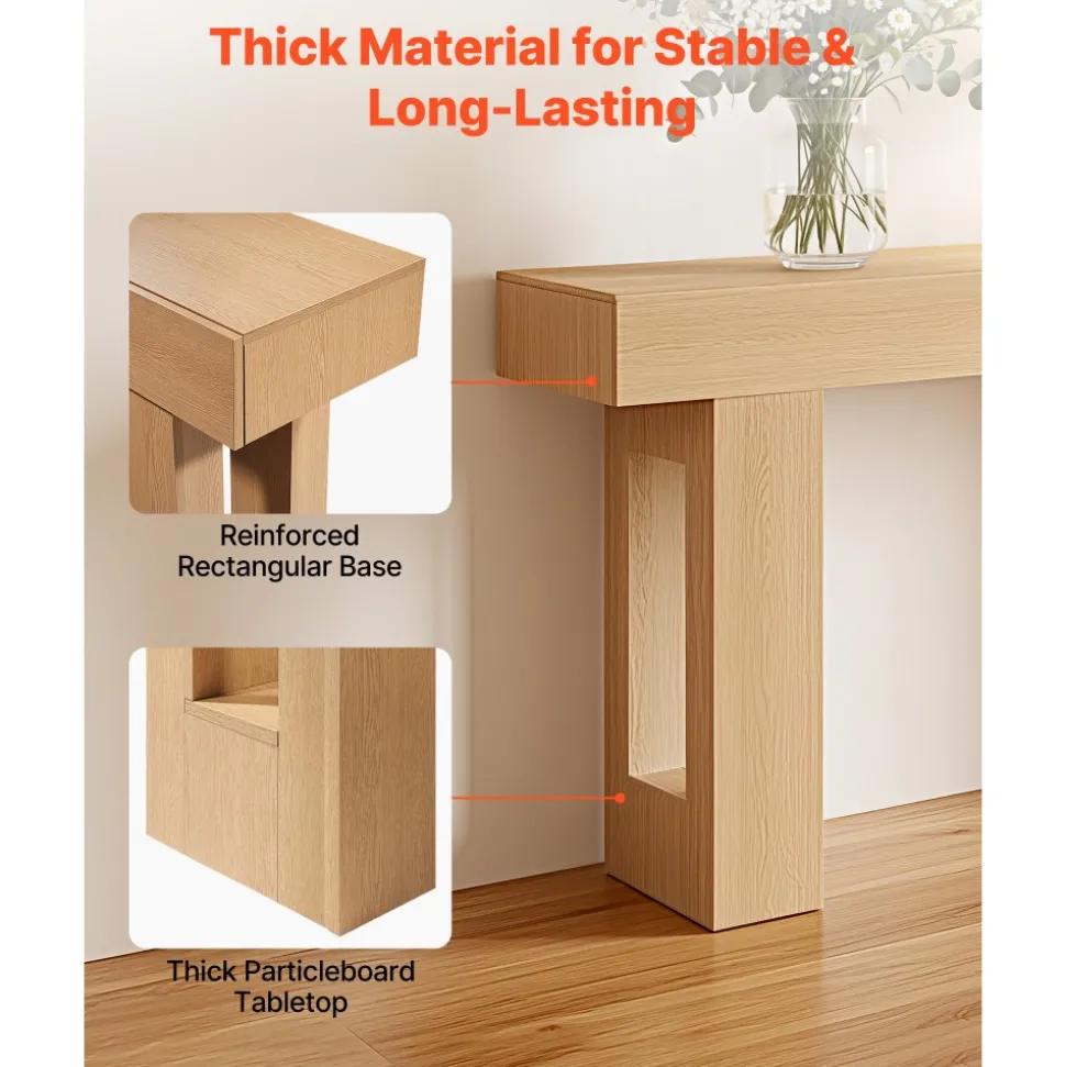 VEVOR 47 in Console Table, Farmhouse Desk Behind the Couch with Drawers and Bottom Storage Shelf, Wooden Rectangle Entrance Narrow Sofa Table for Hallway, Bedroom, Living Room, Foyer, Burlywood