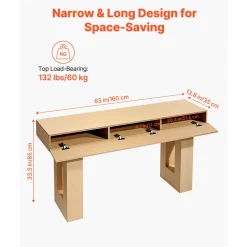 VEVOR 47 in Console Table, Farmhouse Desk Behind the Couch with Drawers and Bottom Storage Shelf, Wooden Rectangle Entrance Narrow Sofa Table for Hallway, Bedroom, Living Room, Foyer, Burlywood